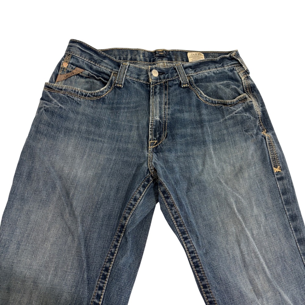 Ariat M-Series Slim Straight Leg Blue Jeans Mens 33x31 Distressed Denim Western